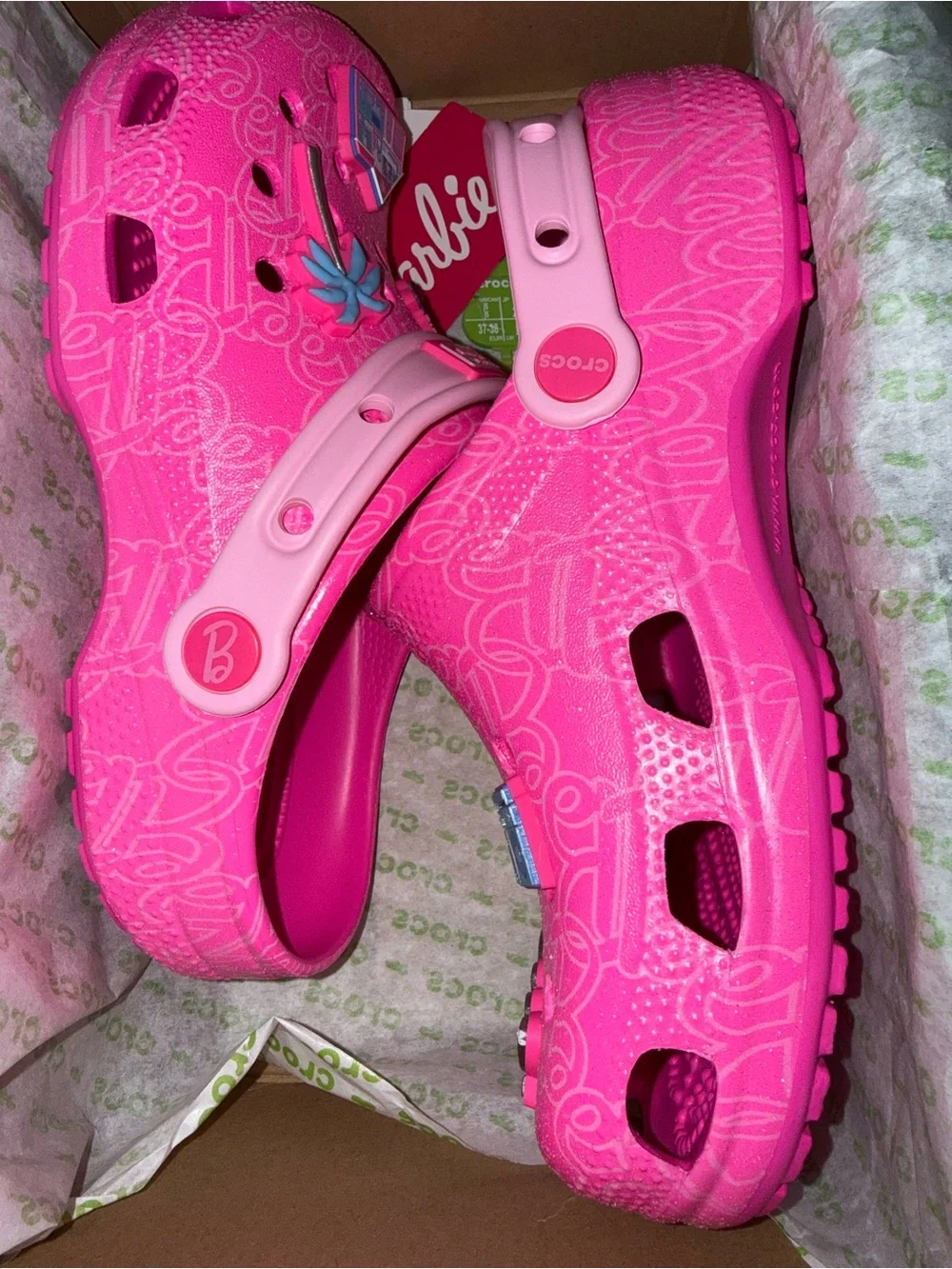 🩷 NWT! CROCS Barbie Clog Sandals with Charms Size Womens 8/Youth 6